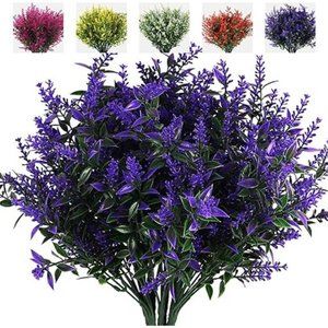 Artificial Greenery Lavender Fake Shrubs Flowers 8 Bundles UV Resistant
